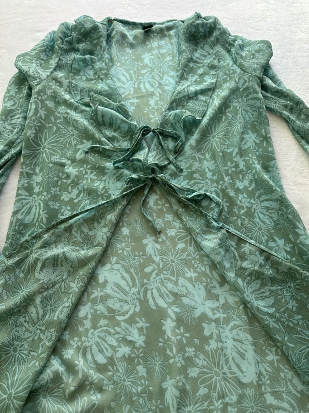 Wild Fable Teal Floral Kimono Chiffon Ethereal Boho Women’s Oversized Size S - Picture 9 of 9